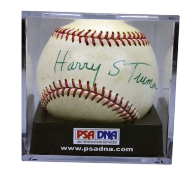Harry S. Truman Single Signed Baseball PSA/DNA Near Mint 7